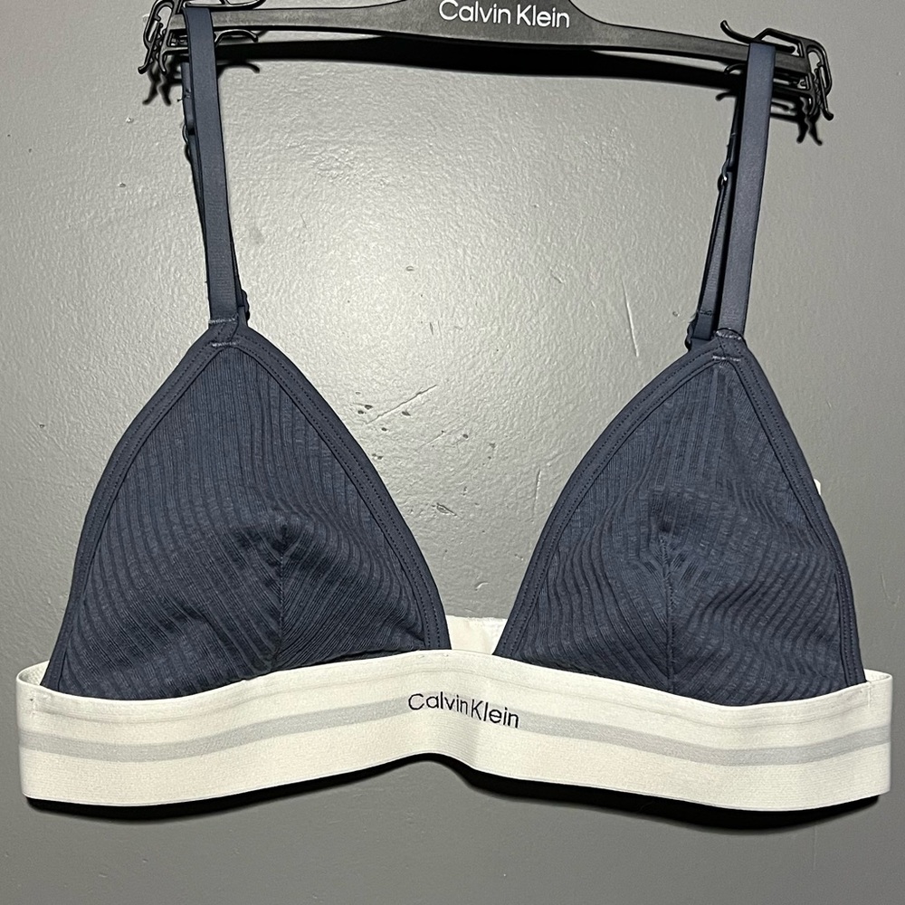 Calvin Klein Blue Ribbed Unlined Triangle Bralette